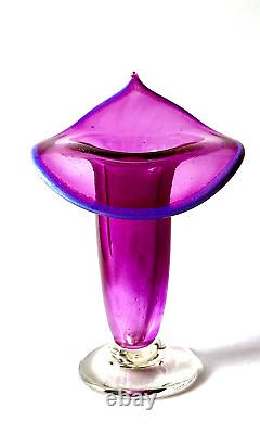 'Vase à Bord Opalescent/Améthyste Signé Jack Dans la Chaire par Roy Wilson Art Verre'83