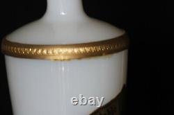 Vase à fleur blanc opaline français vintage de 24cm 9.4in avec base opalescente en bronze doré