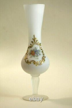 Vase à pied en opaline blanche vintage Toscane Italie avec des roses 26cm 10in 016