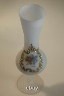 Vase à pied en opaline blanche vintage Toscane Italie avec des roses 26cm 10in 016