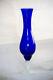 Vase à Pied En Opaline Bleu Foncé Vintage Italie Années 70 22cm 8.6in Empoli Cobalt