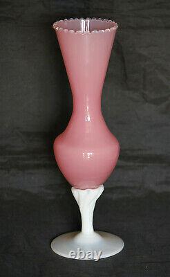 Vase à tige de bouton d'opale rose italienne vintage Italie 24,5 cm 9,45 pouces Base opalescente