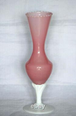 Vase à tige de bouton d'opale rose italienne vintage Italie 24,5 cm 9,45 pouces Base opalescente