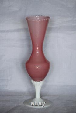 Vase à tige de bouton d'opale rose italienne vintage Italie 24,5 cm 9,45 pouces Base opalescente