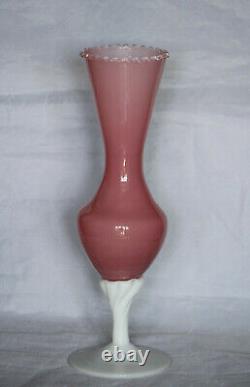 Vase à tige de bouton d'opale rose italienne vintage Italie 24,5 cm 9,45 pouces Base opalescente