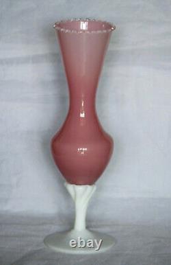 Vase à tige de bouton d'opale rose italienne vintage Italie 24,5 cm 9,45 pouces Base opalescente