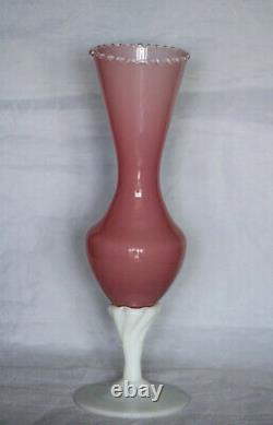 Vase à tige de bouton d'opale rose italienne vintage Italie 24,5 cm 9,45 pouces Base opalescente