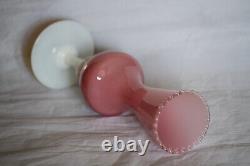 Vase à tige de bouton d'opale rose italienne vintage Italie 24,5 cm 9,45 pouces Base opalescente