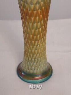 Vase balancé en verre d'art opalescent de carnaval Northwood AQUA OPALESCENT DIAMOND POINT Opal 10