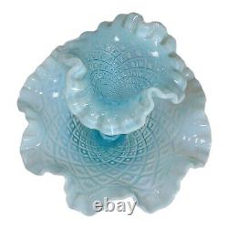 Vase bol épergne unique en opaline bleue de mer Fenton de style vintage à motif en clous de girofle