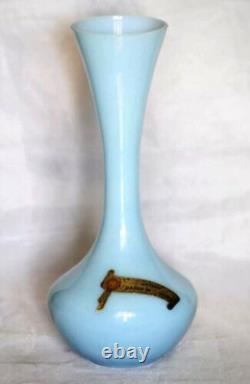 Vase d'Opaline Bleue Vintage Italien Nason Murano 21cm 8.26in avec étiquette MCM