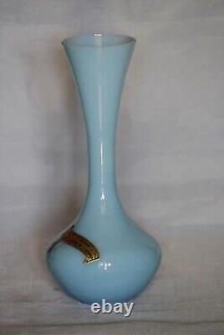 Vase d'Opaline Bleue Vintage Italien Nason Murano 21cm 8.26in avec étiquette MCM