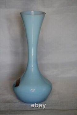 Vase d'Opaline Bleue Vintage Italien Nason Murano 21cm 8.26in avec étiquette MCM