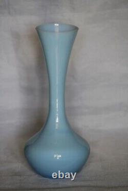 Vase d'Opaline Bleue Vintage Italien Nason Murano 21cm 8.26in avec étiquette MCM