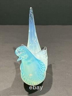 Vase d'art en verre opalescent blanc avec bulles bleues, colombe vintage Murano Fratelli Toso