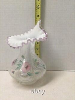 Vase de chaire Jack en verre d'art Fenton peint à la main, édition limitée opalescente de 1995.