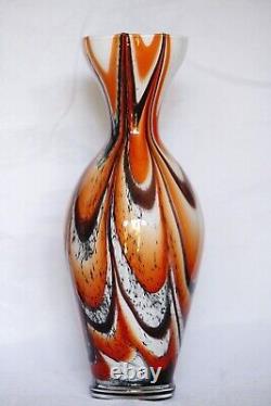 Vase en Opaline Vintage Italie Empoli Carlo Moretti Années 70 Art Pop Orange 26cm 10in.
