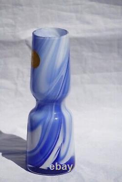 Vase en opaline bleu blanc vintage de Carlo Moretti Italie Murano 7,3 pouces avec étiquette