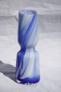 Vase en opaline bleu blanc vintage de Carlo Moretti Italie Murano 7,3 pouces avec étiquette