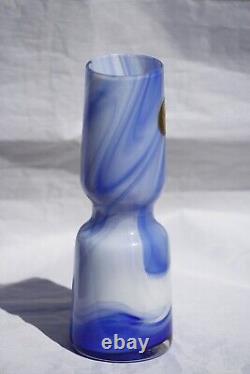 Vase en opaline bleu blanc vintage de Carlo Moretti Italie Murano 7,3 pouces avec étiquette