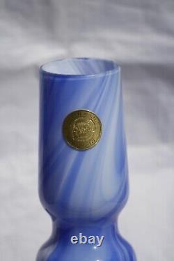 Vase en opaline bleu blanc vintage de Carlo Moretti Italie Murano 7,3 pouces avec étiquette