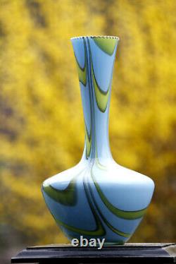 Vase en opaline vintage Italie Florence Carlo Moretti années 70 Tourbillons bleu verdâtre 12 pouces