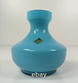 Vase en verre art opaline vintage bleu aqua italien NOS rétro