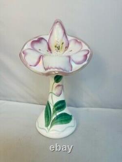 Vase en verre d'art Jack in the Pulpit peint à la main, signé Fenton, opalescent orchid