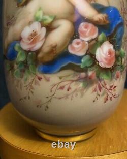 Vase en verre d'art bohémien victorien du 19e siècle avec chérubin et putti ange par Josef Ahne 7.5