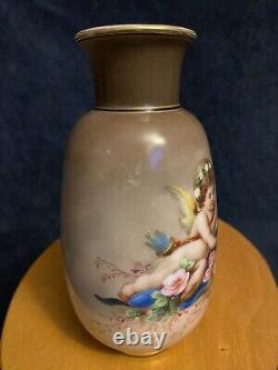 Vase en verre d'art bohémien victorien du 19e siècle avec chérubin et putti ange par Josef Ahne 7.5