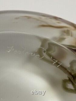 Vase en verre d'art soufflé à la main signé FOSTORIA opalescent multicolore 6 1/4H RARE