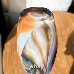 Vase en verre d'art tourbillon de Murano, verre opalescent multicolore soufflé à la main, vintage