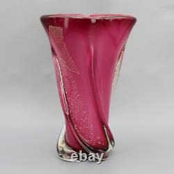 Vase en verre de Murano opalin fuchsia et canneberge, brillant et glam vintage des années 80, 10 pouces
