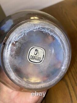 Vase en verre opalescent peint à la main Aqua Crest Fenton Art Glass signé