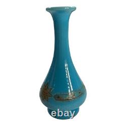 Vase en verre opalin bleu doré à l'or antique français