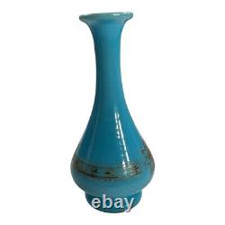 Vase en verre opalin bleu doré à l'or antique français