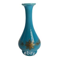 Vase en verre opalin bleu doré à l'or antique français
