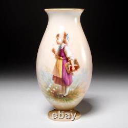 Vase en verre opalin d'art bohémien peint à la main par Josef Ahne, marque d'exposition du XIXe siècle