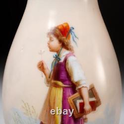 Vase en verre opalin d'art bohémien peint à la main par Josef Ahne, marque d'exposition du XIXe siècle
