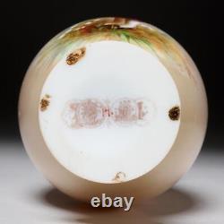 Vase en verre opalin d'art bohémien peint à la main par Josef Ahne, marque d'exposition du XIXe siècle