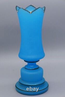 Vase en verre opaline bleu français vintage 7, peint à la main