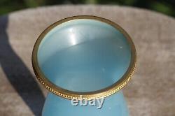 Vase en verre opaline bleu italien vintage avec bordure en perles d'ormolu 14cm 5.5 pouces Murano Nason