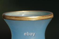 Vase en verre opaline bleu italien vintage avec bordure en perles d'ormolu 14cm 5.5 pouces Murano Nason