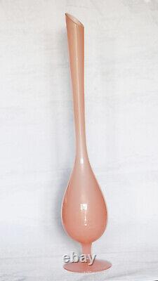 Vase en verre opaline rose italienne vintage XL grand Empoli Murano 47cm 18.5in MCM