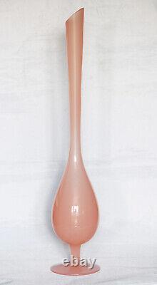 Vase en verre opaline rose italienne vintage XL grand Empoli Murano 47cm 18.5in MCM