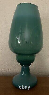 Vase en verre poli opalescent turquoise de style MCM vintage