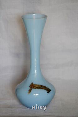Vase opaline bleu vintage Nason Murano des années 70, 21cm (8 pouces), Italie, étiquette originale en verre.