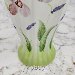 Vase peint en verre opalescent français Fenton signé Susan K Fenton avec autocollant