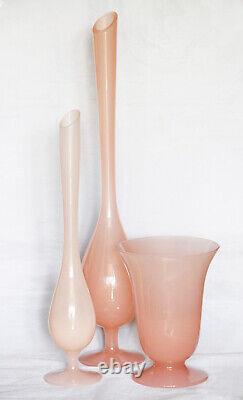 Vase vintage en opaline rose italienne haute Murano 35cm 13.78in base rose
