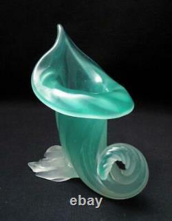 Véritable Vintage Italien Murano Opaline Glass Cornucopia Vase Avec Étiquette Seguso